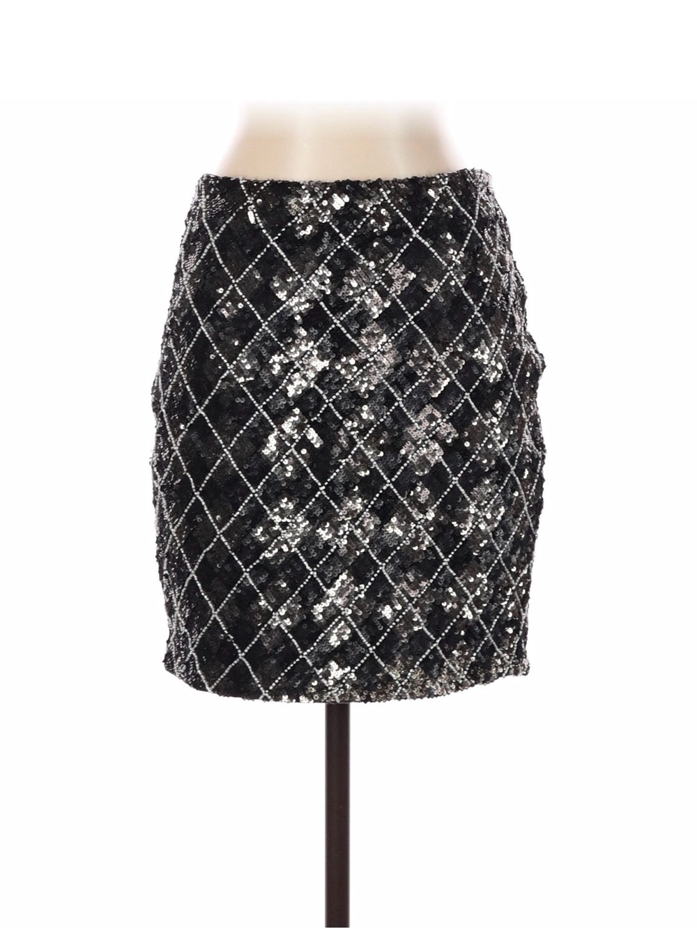 Haute Hippie Black and Silver Sequin Quilted Mini Skirt